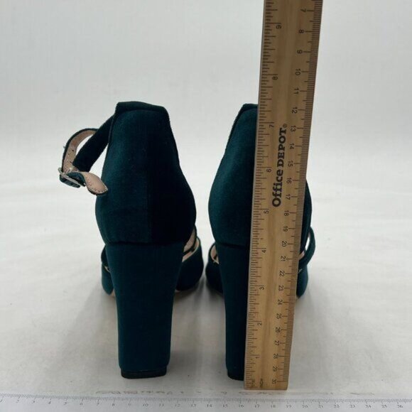 FSJ Women Elegant Peep Toe Sandals Chunky High Heel Pumps Cross Strap Velvet - Picture 5 of 8